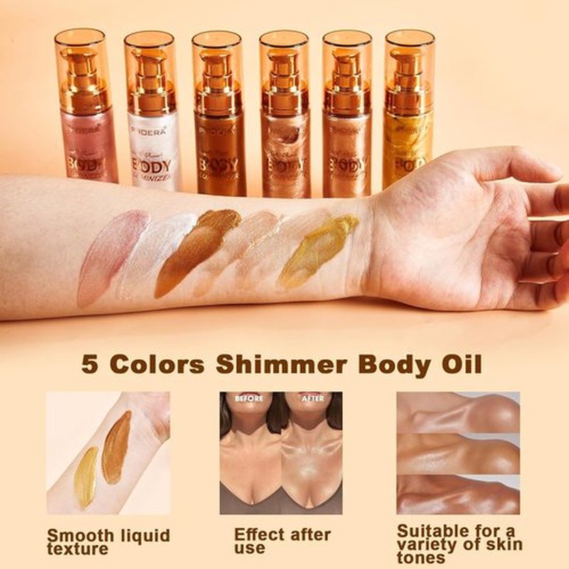 PHOERA Body Shimmer Oil - Bronzer Highlighter for Luminous Glow | 1oz Jar in Rose Gold