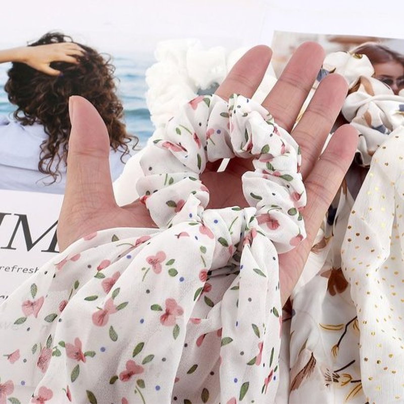 FQYN 4PCS Hair Scrunchies for Women Hair Scarf Scrunchies with Long Tails Knotted Bow Hair Ties Hair Ribbon White Elastic Hair Ties Hair Bands Ponytail Holders Hair Accessories for Women and Girls