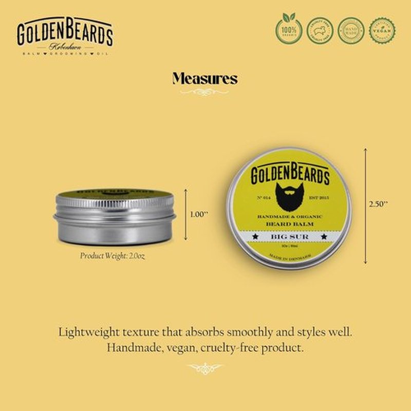 Golden Beards Organic Beard Balm - Vegan Shea, Cocoa & Argan Blend with Lime & Patchouli - 60ml Softener & Styler