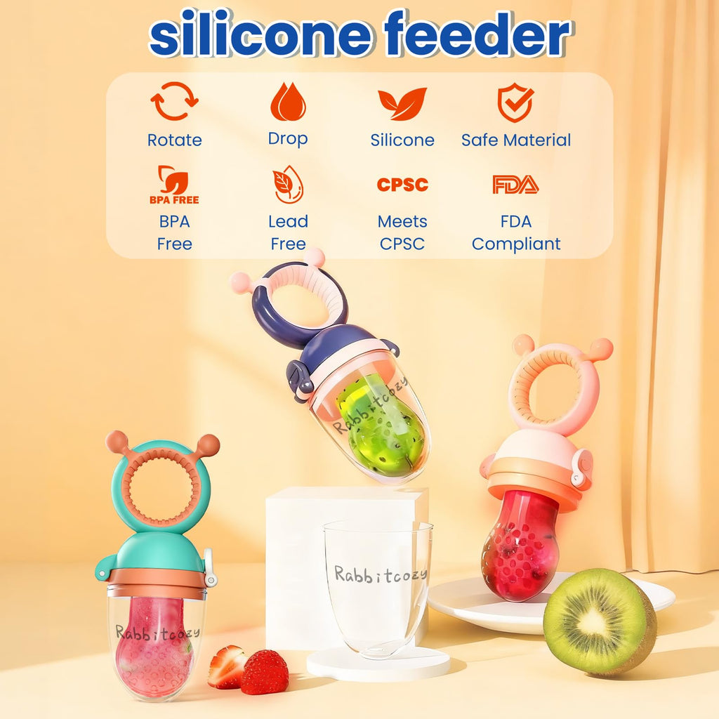 Baby Fruit Food Feeder Pacifier - Fresh Teething Pacifiers, 3 Different Size Silicone Pouch,Teethers for Babies 6-24Months, Baby Solid Food Essentials, Nutrition Feeder, BPA Free,1 Pice, Orange