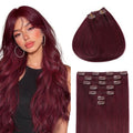 Sunya Clip in Hair Extensions Real Human Hair 7 Pcs Human Hair Clip in Extensions 14 Inch Straight Double Weft Remy Human Hair Extensions Clip ins for Women #99J Burgundy 70G
