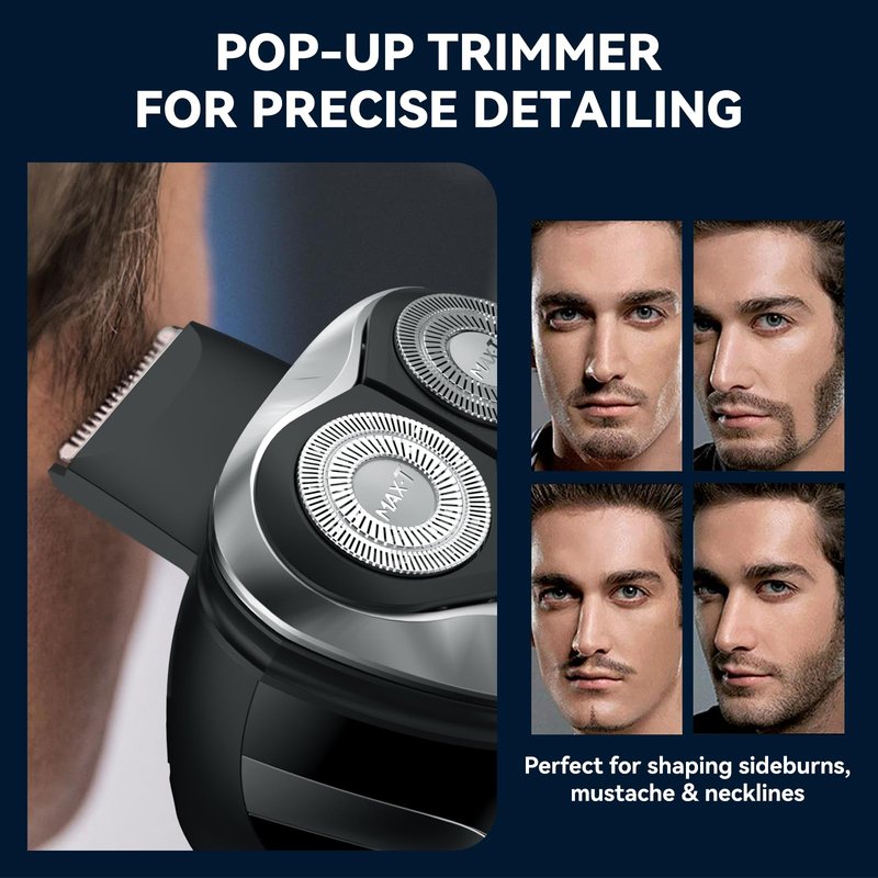 MAX-T Electric Razor for Men, 4D Rotary Shaver Razor for Men, Rechargeable Wet & Dry Shaver with Pop-Up Trimmer, IPX7 Waterproof, Type-C, Plug & Play