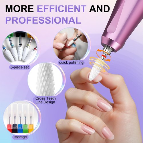 Fantexy Ceramic Nail Drill Bits Set,3/32'' Shank Professional Corn Shape Ceramic Bits,Acrylic Nail File Bits for Manicure Pedicure Cuticle Gel Nail Polishing,Use for Both Left and Right Handed(5 Pcs)