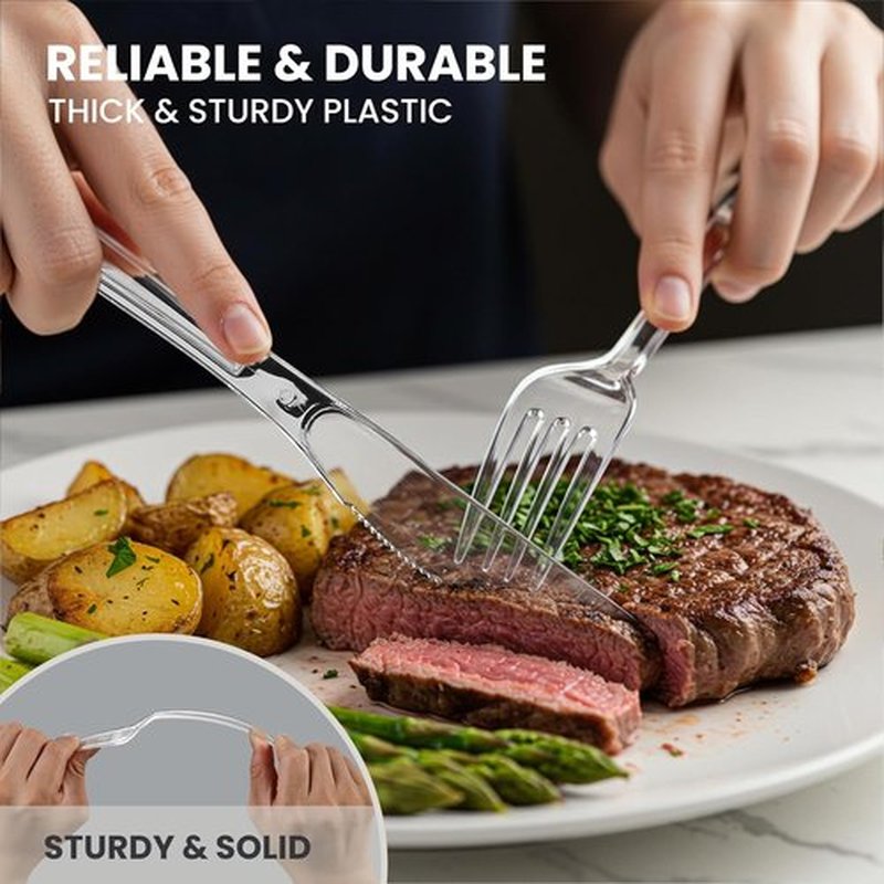 Skiennix Extra Heavy Duty Clear Plastic Forks - 240 Count, BPA-Free & Heat Resistant Utensils for Events