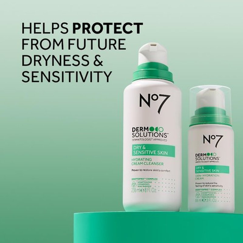 No7 Derm Solutions 100hr Hydrating Face Moisturizer - Face Cream Formulated with Ceramides, Niacinamide & Adaptogens to Help Maintain Moisture Barrier - For Sensitive & Dry Skin (3 Fl Oz)