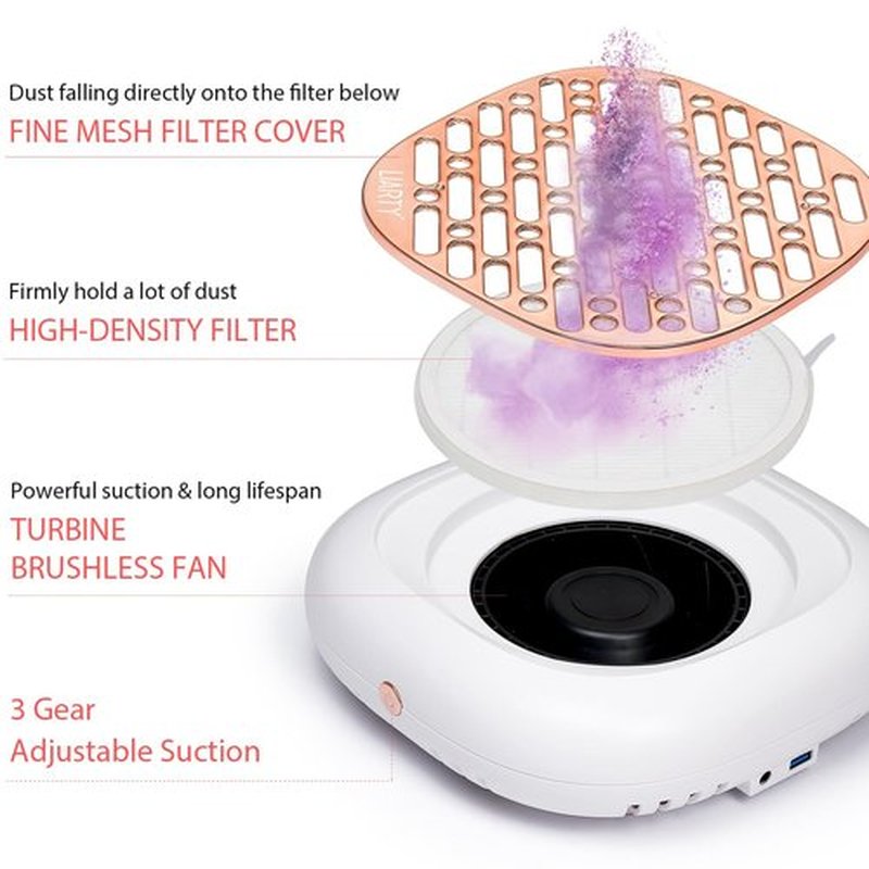 130W Brushless Nail Dust Collector Machine Nail Dust Vacuum Cleaner with Powerful Suction Extractor Fan for Manicure, Professional Nail Filter for Nail Art (Rose Style)