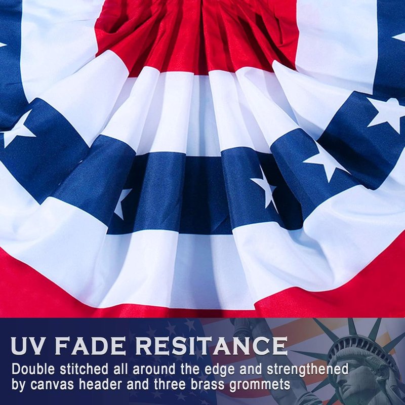 American Flag Bunting | Patriotic Pleated Fan Flag with Brass Grommets - 2x4 Feet for 4th of July Decor