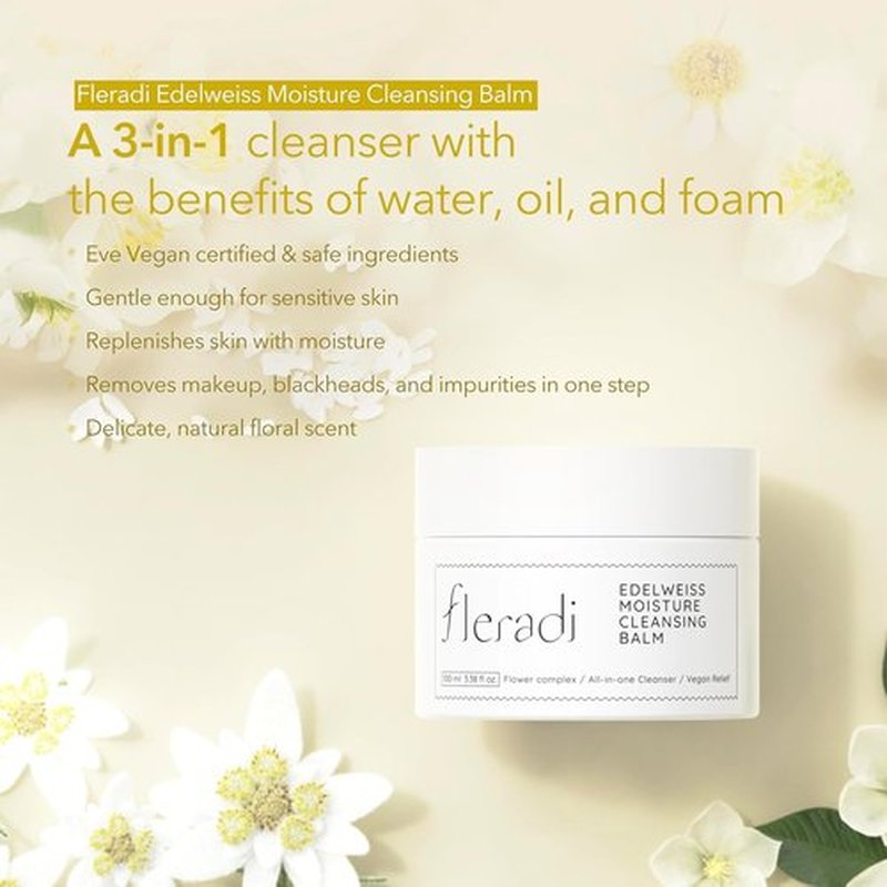 Edelweiss Cleansing Balm - Vegan Makeup Remover & Face Cleanser with Natural Flower Extracts | 3.38 fl oz