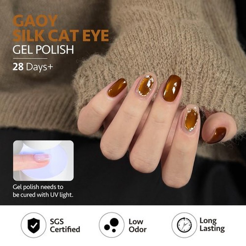 GAOY Glitter Cat Eye Gel Nail Polish Set with Magnet, 6 Colors Gold Red Brown Glitter Gel Holography, Long Lasting for Nail Art at Home & Salon Manicure
