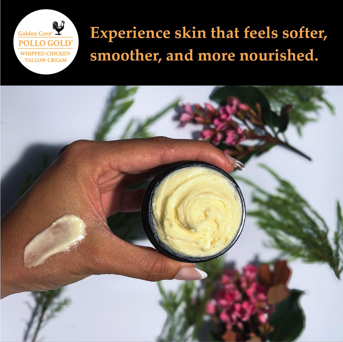 Pollo Gold Whipped Chicken Tallow Cream – Collagen-Rich Organic Face & Body Moisturizer with Olive & Essential Oils | Handmade in USA | For All Skin Types – 2 oz (Lavender Vanilla)