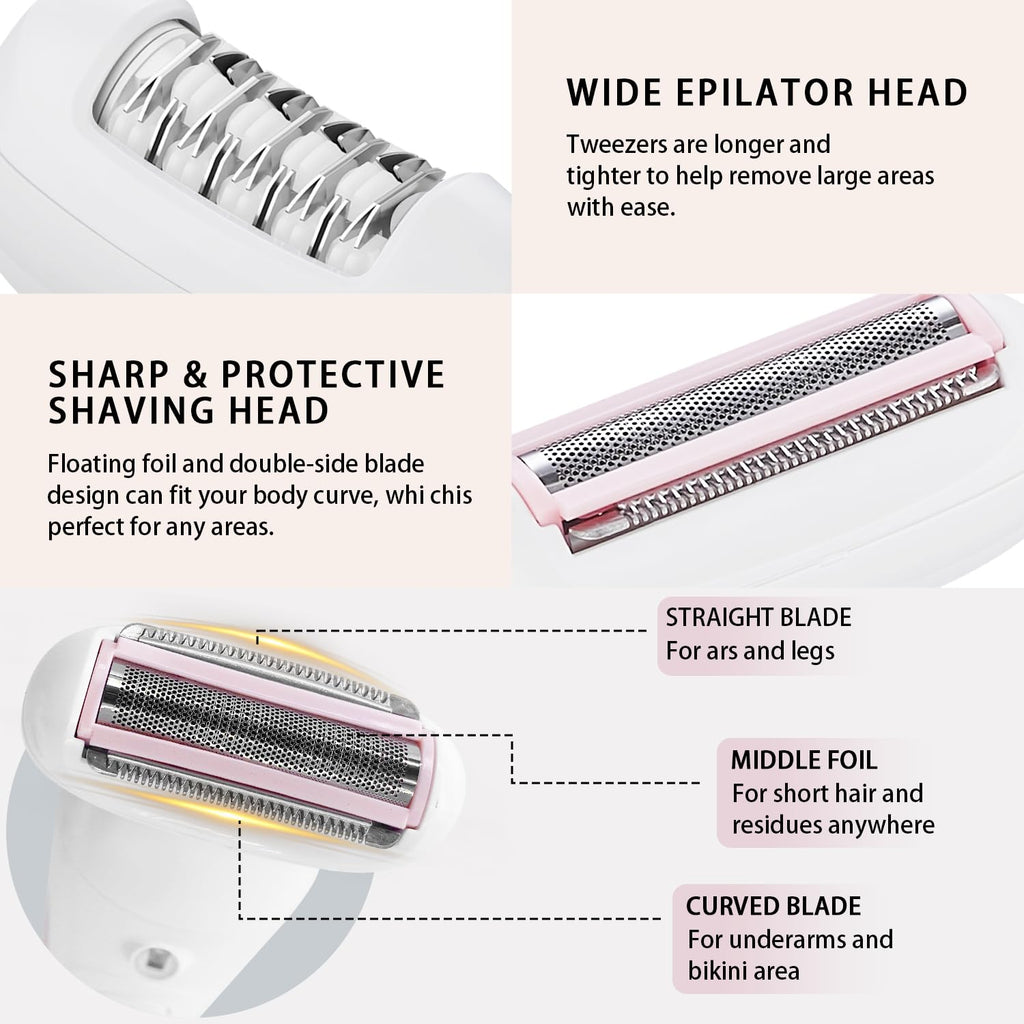 UPTARD 5 in 1 Electric Shaver for Women,Epilators Hair Removal for Women's Body, Electric Razor for Women Legs Public Area Bikini Trimmer, Face Scrubber, Facial Cleaning Brush Dry Wet Gift Set (Pink)