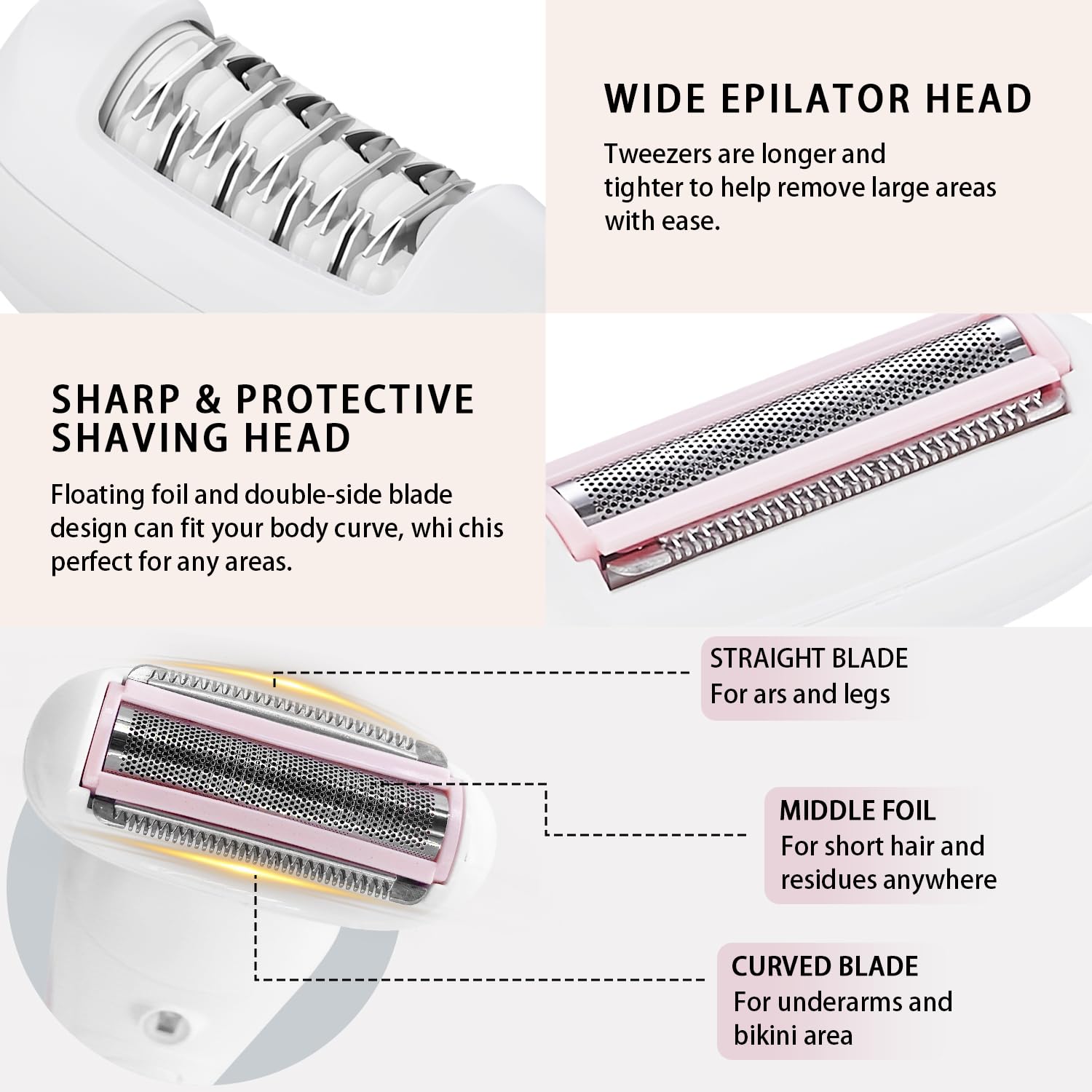 UPTARD 5 in 1 Electric Shaver for Women,Epilators Hair Removal for Women's Body, Electric Razor for Women Legs Public Area Bikini Trimmer, Face Scrubber, Facial Cleaning Brush Dry Wet Gift Set (Pink)