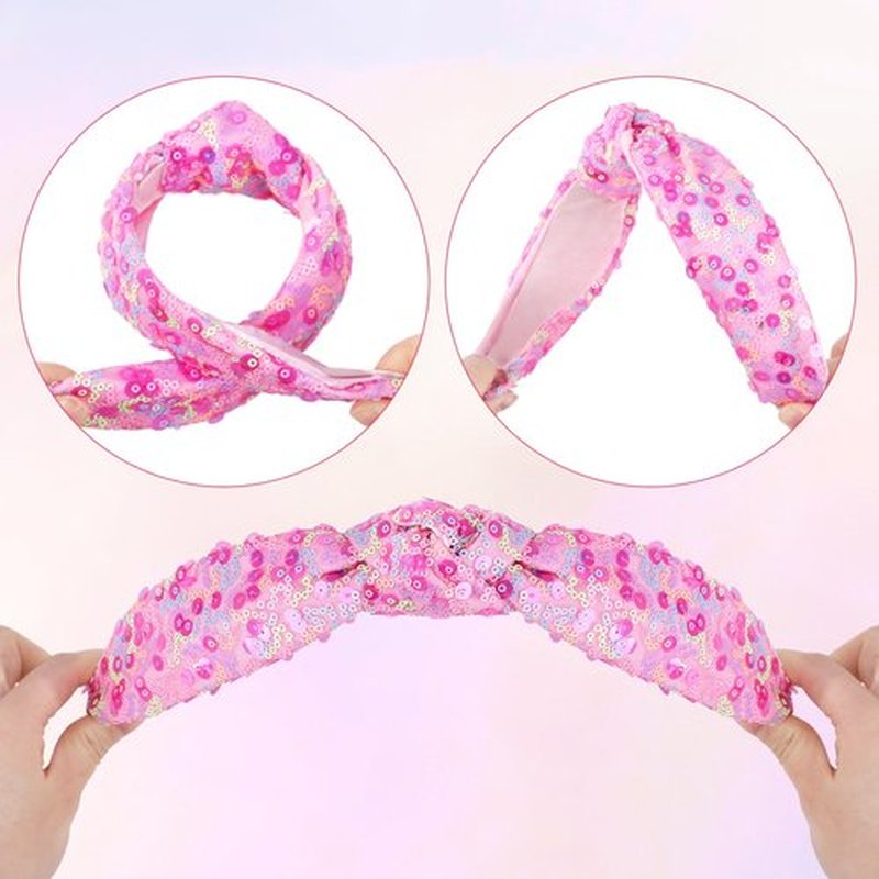 Fishdown Rainbow Sequin Knotted Headband 4pcs Sparkly Hair Accessories for Girls, Women,Iridescent Sequined Comfortable Headware,Glitter Fashion Iridescent Hairbands Fancy for Party Birthday Prom