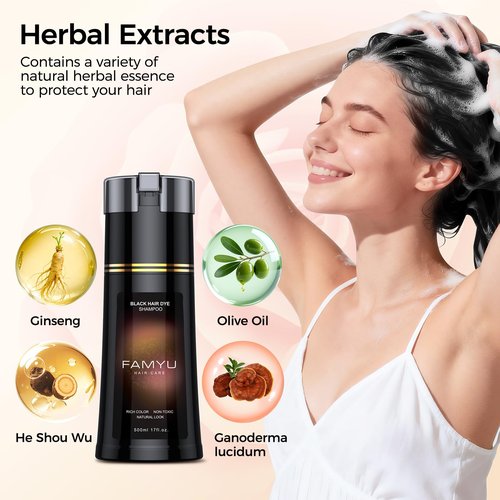 Black Hair Dye Shampoo, Hair Color Shampoo for Women and Men, Long-Lasting Hair Dye Herbal Ingredient Shampoos for Grey Hair Coverage 17oz