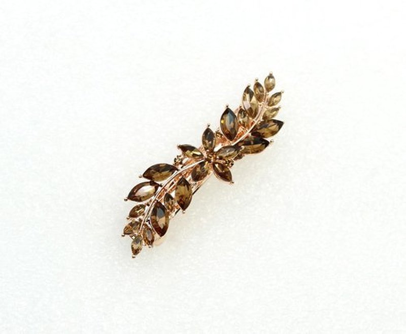 Faship Smoked Topaz Chocolate Brown Rhinestone Crystal Small Floral Hair Barrette Clip