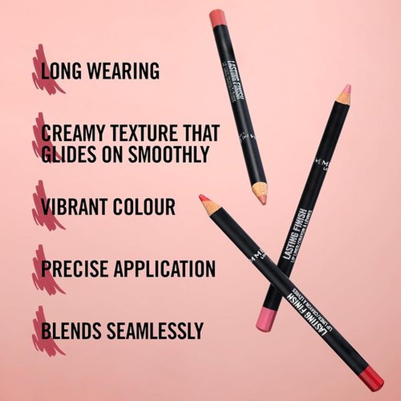 Rimmel Lasting Finish 8HR Lip Liner Pencil - Vibrant, Blendable Formula for Long-Lasting Color - 195 Sunset Pink, .04oz
