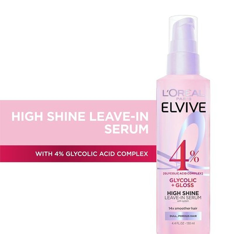 L'Oreal Paris Elvive Glycolic + Gloss Leave-In Hair Serum - Smooths Dull Hair, 4.4 Fl Oz