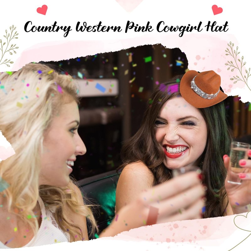 Zeyune 6 Inch Cowboy Hat Hair Clip with Rhinestones Cowgirl Mini Small Hat Clip for Disco Western Party Decoration(Coffee)