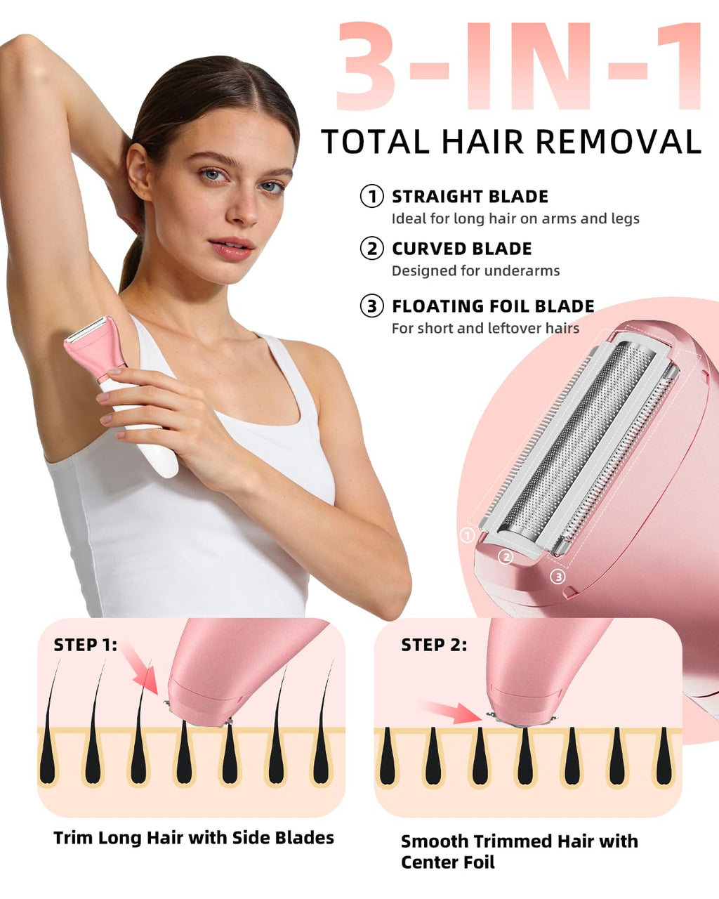 Ufree Bikini Trimmer Electric Razors for Women, Ceramic Blade Body Hair Trimmer, IPX7 Waterproof Rechargeable Lady Shaver, Personal Groomer for Legs & Pubic Hair, Gifts for Women, Gold