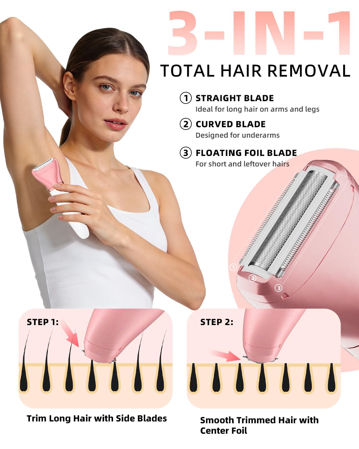 Ufree Bikini Trimmer Electric Razors for Women, Ceramic Blade Body Hair Trimmer, IPX7 Waterproof Rechargeable Lady Shaver, Personal Groomer for Legs & Pubic Hair, Gifts for Women, Gold