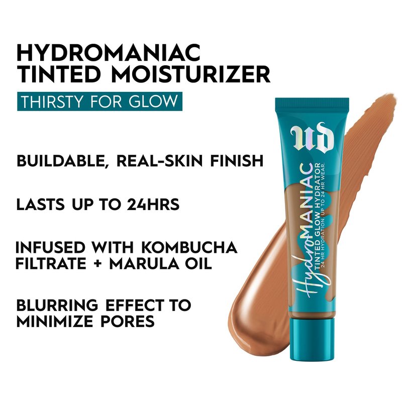 Urban Decay Hydromaniac Dewy Foundation (55 Medium Deep Neutral), Hydrating Tinted Moisturizer for Dry Skin, Buildable Medium Coverage, Non-comedogenic, Vegan, Cruelty-free - 1.1 fl oz