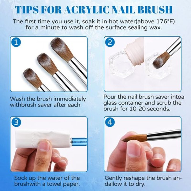 Kolinsky Acrylic Nail Brush Size 8 Round Shaped Oval Blue Metal Handle Nail Brush Nail Art Brush Professional Nails Brush for Nail Tech and Beginner