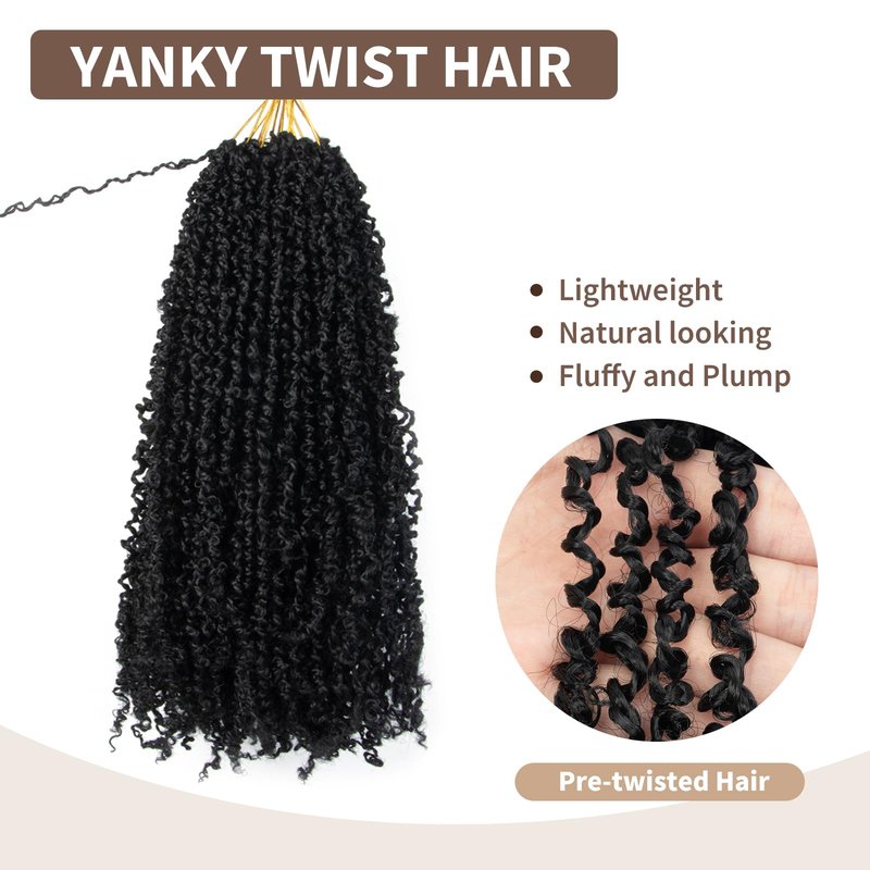 Yanky Twist Crochet Hair 8 Inch10 Packs Crochet Yanky Twist Hair Extensions Spring Mini Twist Crochet Hair Bohemian Passion Twist Braiding Hair For Black Women (1B, 8 Inch10packs)