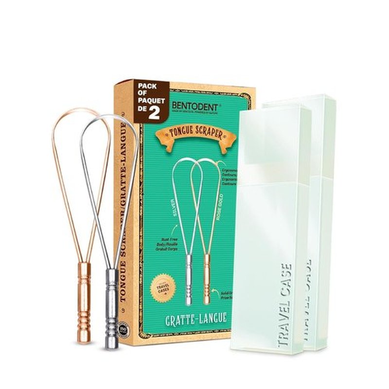 BENTODENT Stainless Steel Tongue Scraper - 2-Pack with Travel Case | Rust-Free Design for Fresh Breath