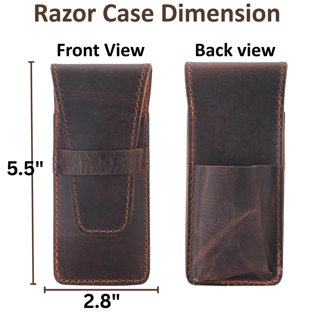 CestAntiQ Leather Safety Razor Case Shaving Accessories Straight Safety Razor Holder for Double Edge Personal Care Essentials Handmade Shaver Case for Travel (Brown)
