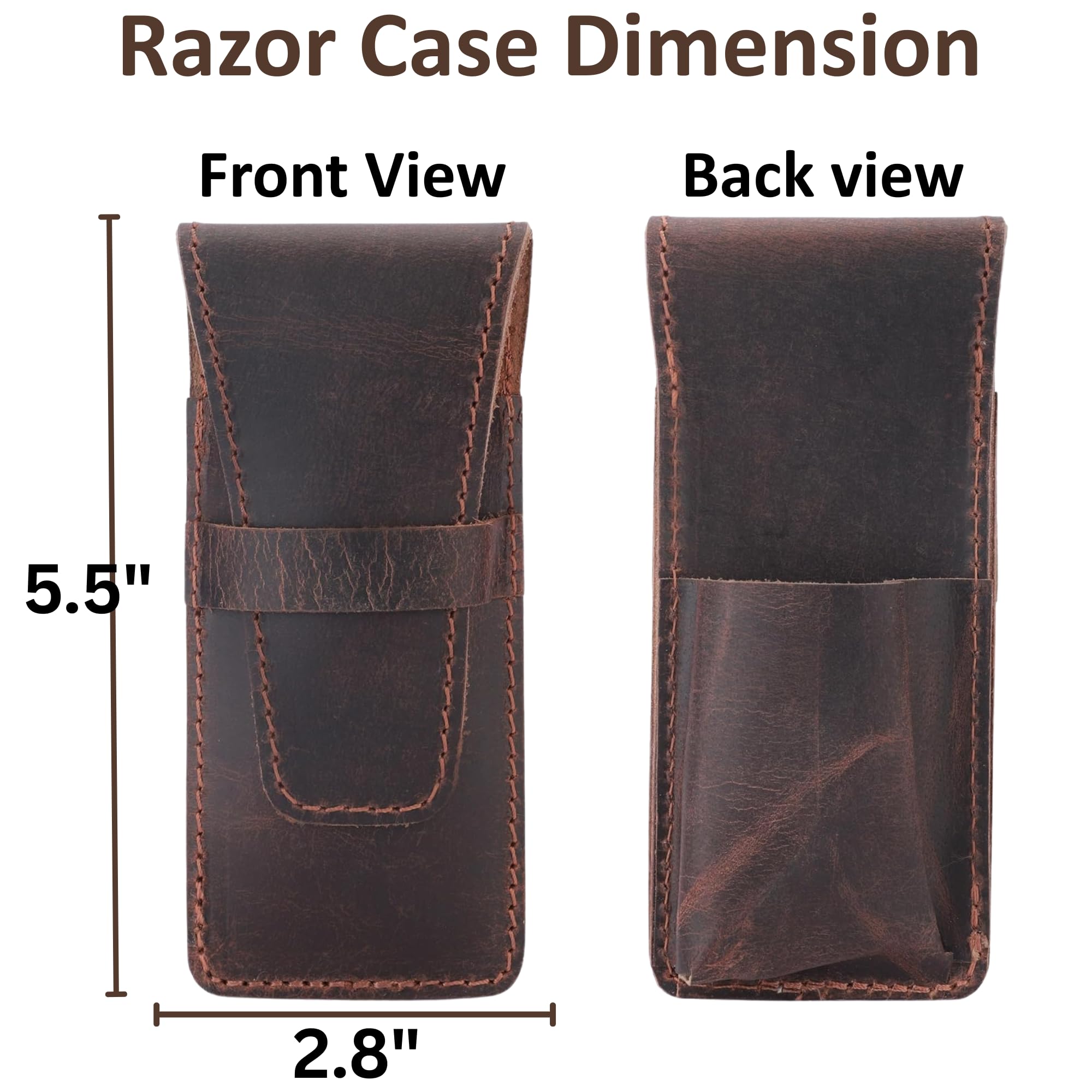 CestAntiQ Leather Safety Razor Case Shaving Accessories Straight Safety Razor Holder for Double Edge Personal Care Essentials Handmade Shaver Case for Travel (Brown)