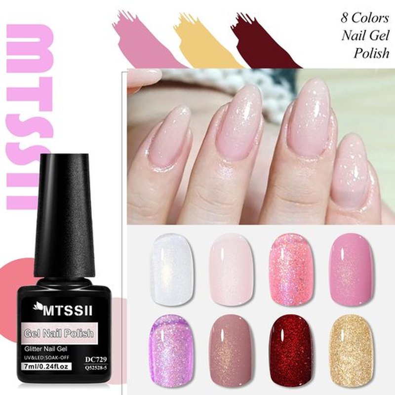 MTSSII Jelly Crystal Gel Nail Polish Set 8 Colors, Soak off UV LED Lamp Gel Nail Polish Set Mermaid Glitter Gel Polish Home Gel Manicure Kit 7 ml/0.24 FL.OZ (SET-6, 8PCS)