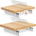 HOUSE DAY Premium Wooden Pants Hangers - 25 Pack Solid Lotus Wood with Adjustable Clips | Heavy Duty Anti-Slip Design (Natural)