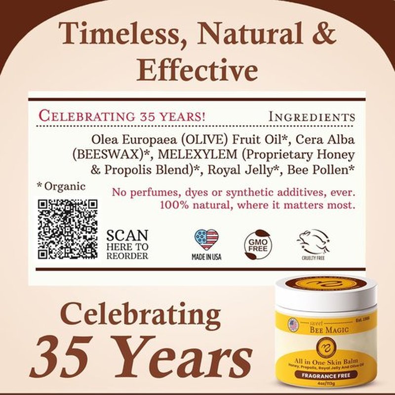 Sweet Bee Magic Organic Honey Balm - All-Natural Beeswax Moisturizer for Face & Body | 4oz Jar