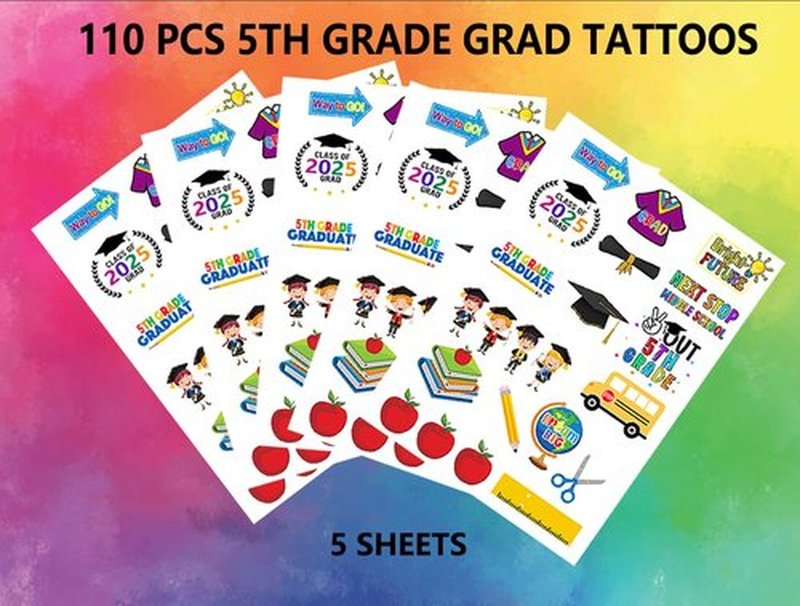 5TH Grade Graduation Temporary Tattoos for 5TH Grade Graduation Party Decorations, 5TH Grade Graduations 2026, Boys Girls Kids 5TH Grade Graduation Gifts Tattoos Supplies, 110pcs