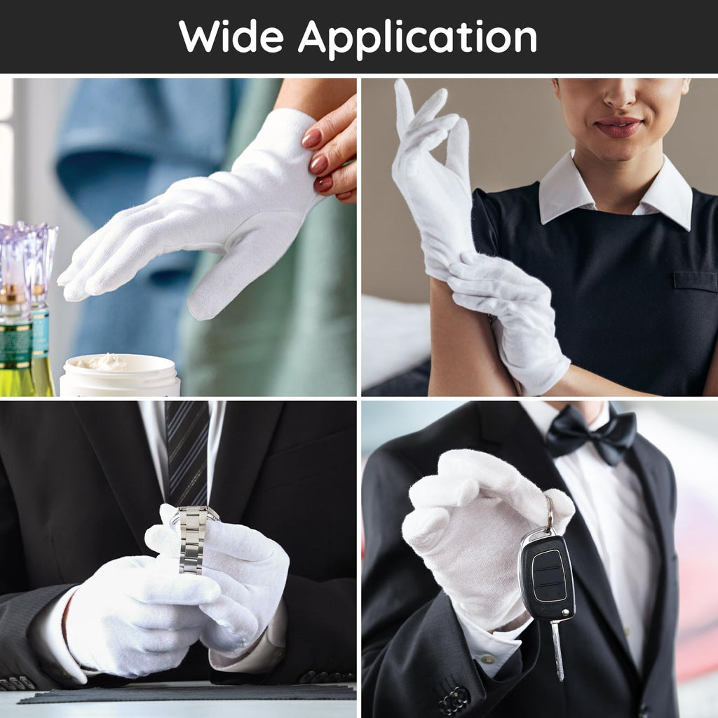 Segbeauty 12 Counts White Cotton Gloves, Large Thick Hand Moisturizing Overnight Sleeping for Dry Hands, 6 Pairs Washable Work Gloves, White Lotion Overnight for Men and Women