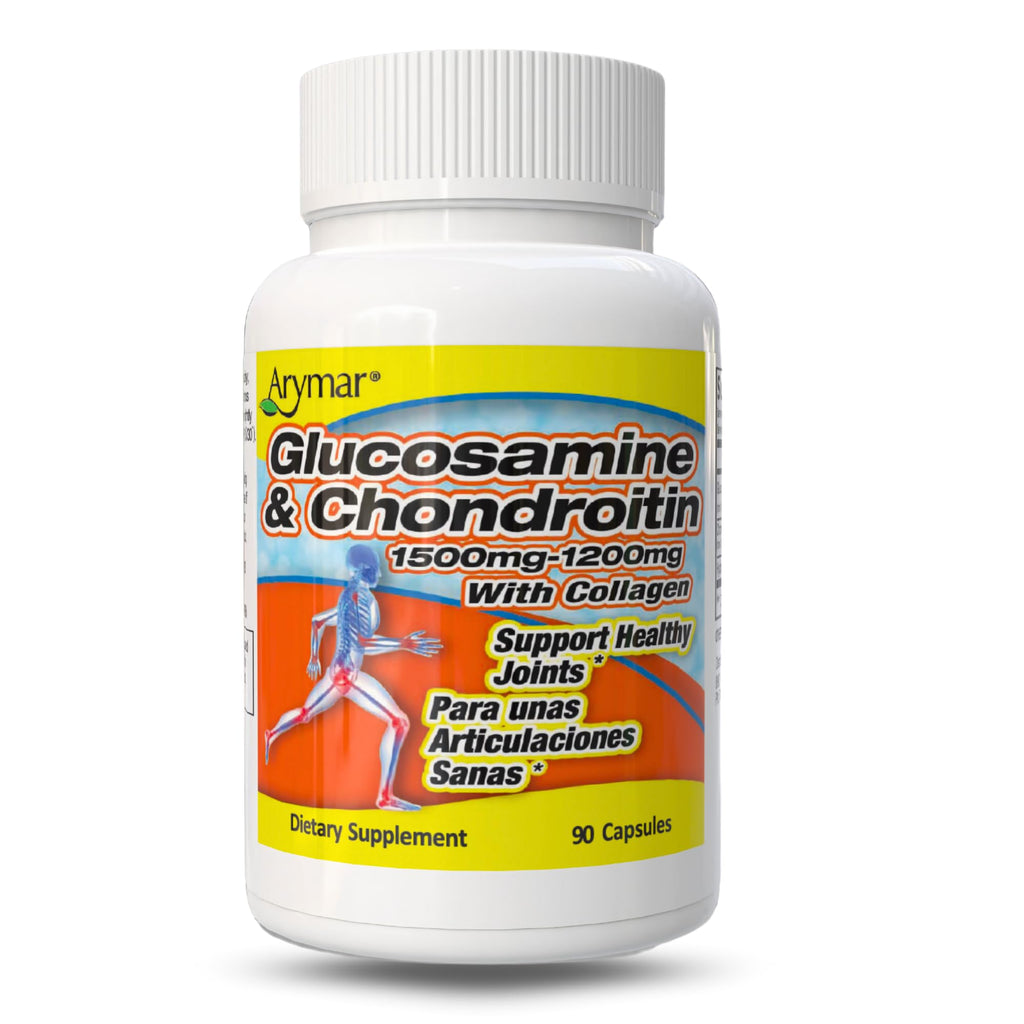 Arymar Glucosamine 1500 mg and Chondroitin 1200 mg with Collagen – Joint Health Supplement – 90 Capsules