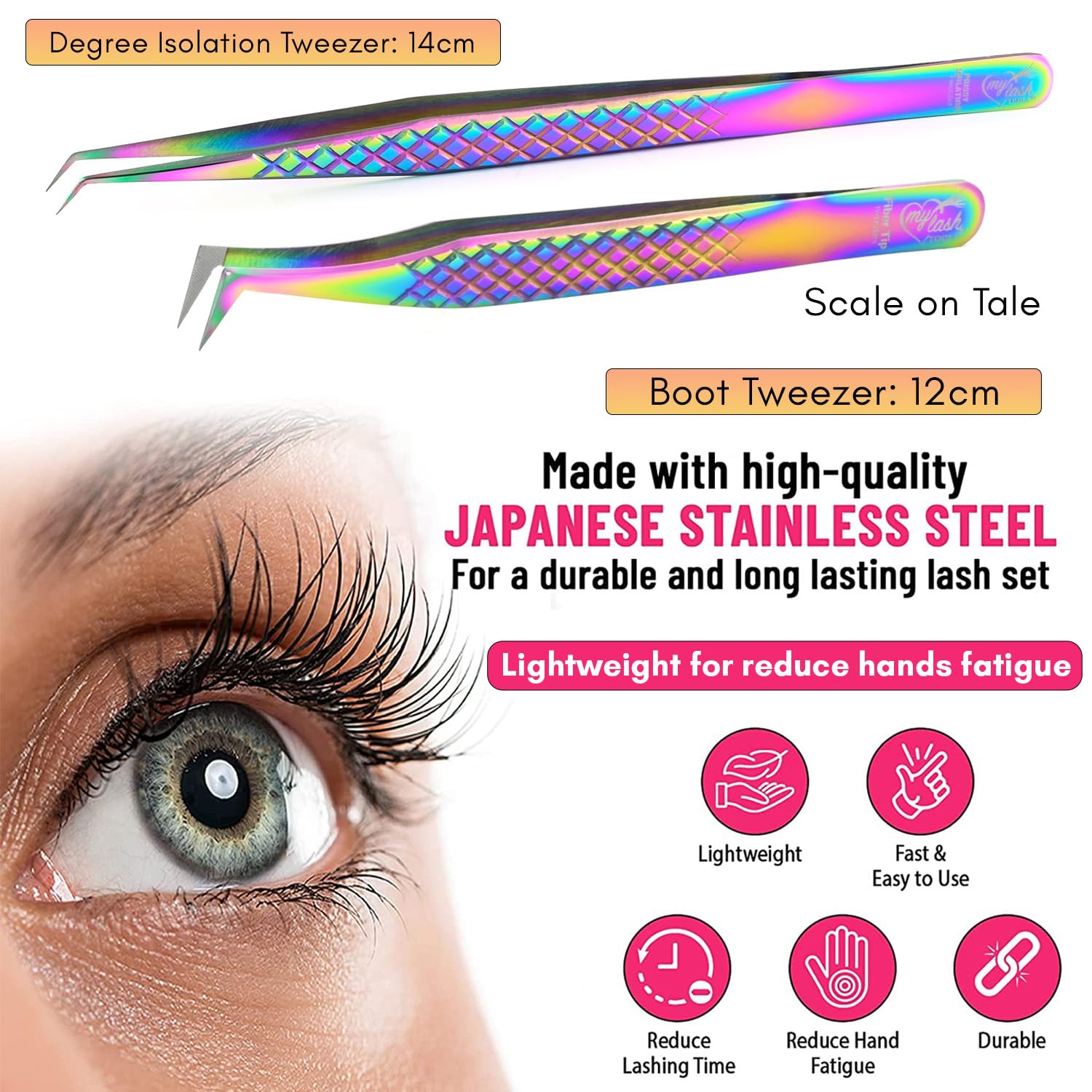 2pcs Fiber Tip Lash Tweezer Set – Fine Axe Tip Volume Boot Tweezer & Isolation Tweezer, Precision Eyelash Extension Tools, Stainless Steel, Non-Slip Grip for Classic, Mega Volume Lashing (Multi)