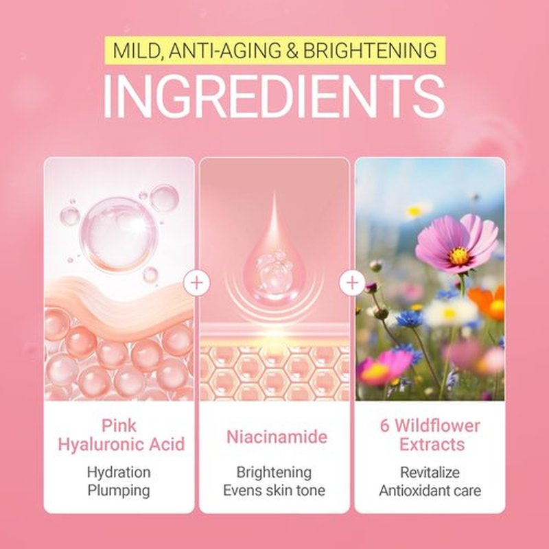 TENZERO Pink Hyaluronic Acid Niacinamide Serum Heart Pad (50 Count, 150g), Hydrating & Brightening Glowing Face Toner Pads, Korean Facial Radiance Pads, Dry Skin