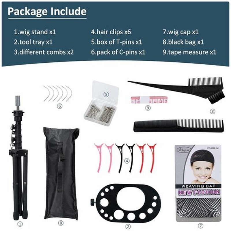 Klvied Wig Stand Tripod Upgraded, Mannequin Head Stand Double Locking, Reinforced Metal Wig Head Stand with Tool Tray, Black (53.5 Inches)