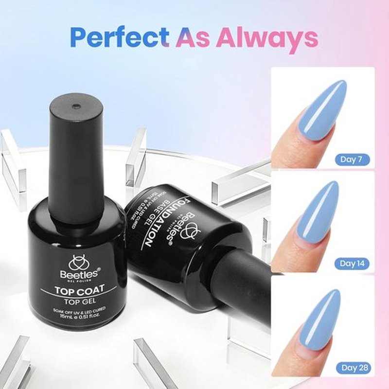 Beetles Gel Top Coat & Base Coat Set - No Wipe, Long Lasting Shine | 15ml Duo for Nail Art Gifts