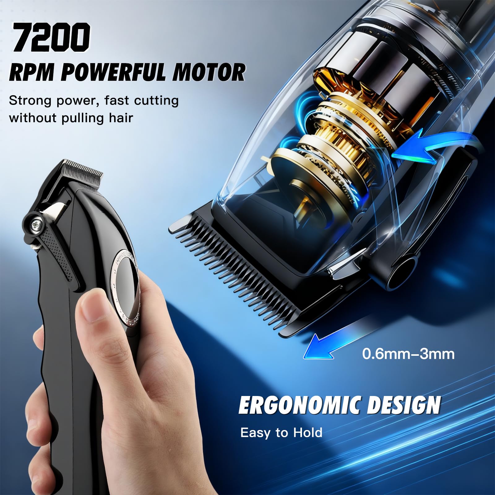 Qreeyx Professional Hair Clippers for Men, 2-in-1 Clipper and Trimmer Set with 7200RPM Motor, Cordless Hair Cutting Kit with LED Display, Adjustable Length Beard Trimmer for Barbers or Home, Mens Gift
