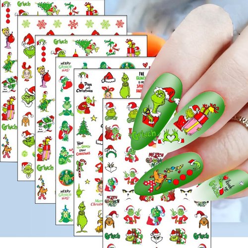 Christmas Nail Stickers VGNRAR 3D Christmas Nail Decals Self-Adhesive Cute Cartoon Xmas Nails Design Holiday Nail Art Stickers Winter Nail Supplies for Women DIY Nail Art Charms Decoration 6Sheets