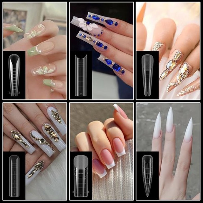 SUTOKAKA 288Pcs Polygel Nail Form Kit 12 Style 12 Sizes Reusable Nail Extension Mold Dual Forms with 6Pcs Nail Clips, Nail Slip Solution, Brush Pen, Nail File & Cuticle Pusher for Beginners