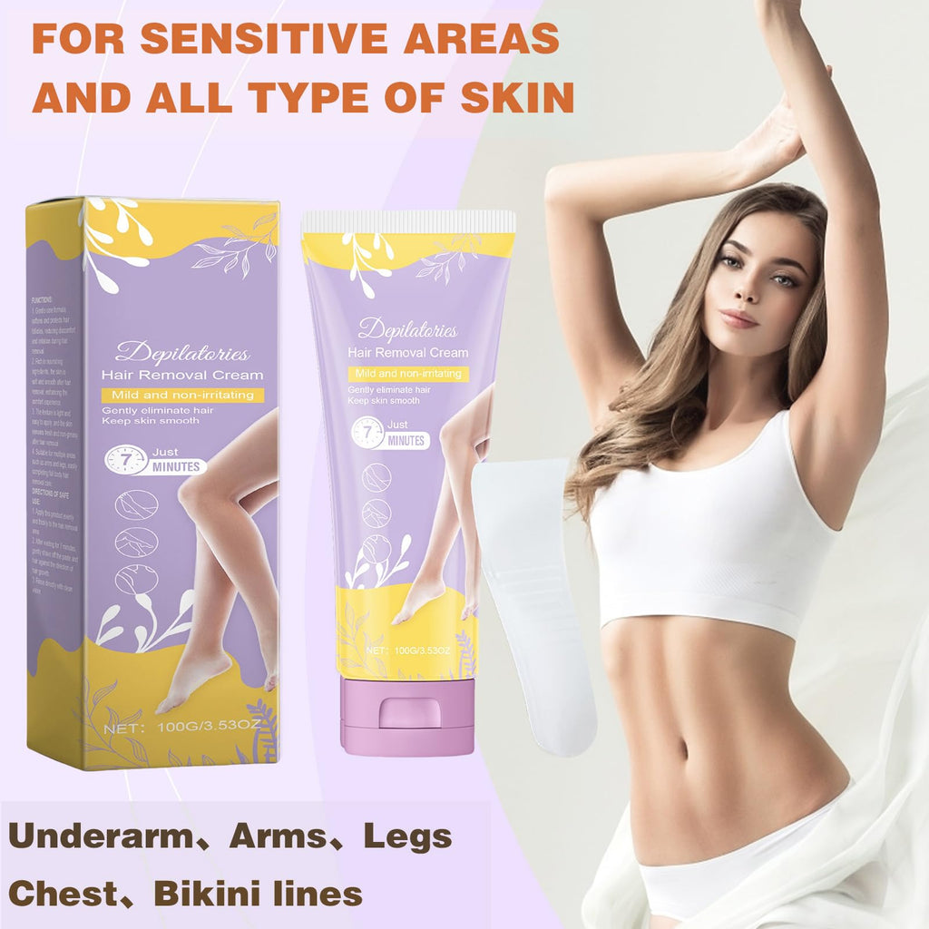 Hair Removal Cream for Women and Men, Painless Hair Removal Cream For Bikini Line, Legs, Arms, Underarms, Intimate/Private Depilatory, Skin Friendly - 100g