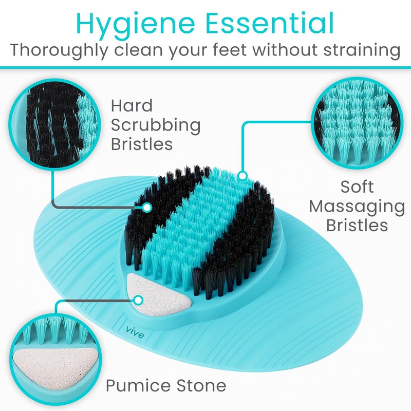 Vive Foot Scrubber for Shower Floor - Feet Cleaner for Dead Skin with Pumice Stone - Massager and Brush Exfoliating - Callus Remover, Improve Circulation and Relieves Pain - Nonslip Suction Cups