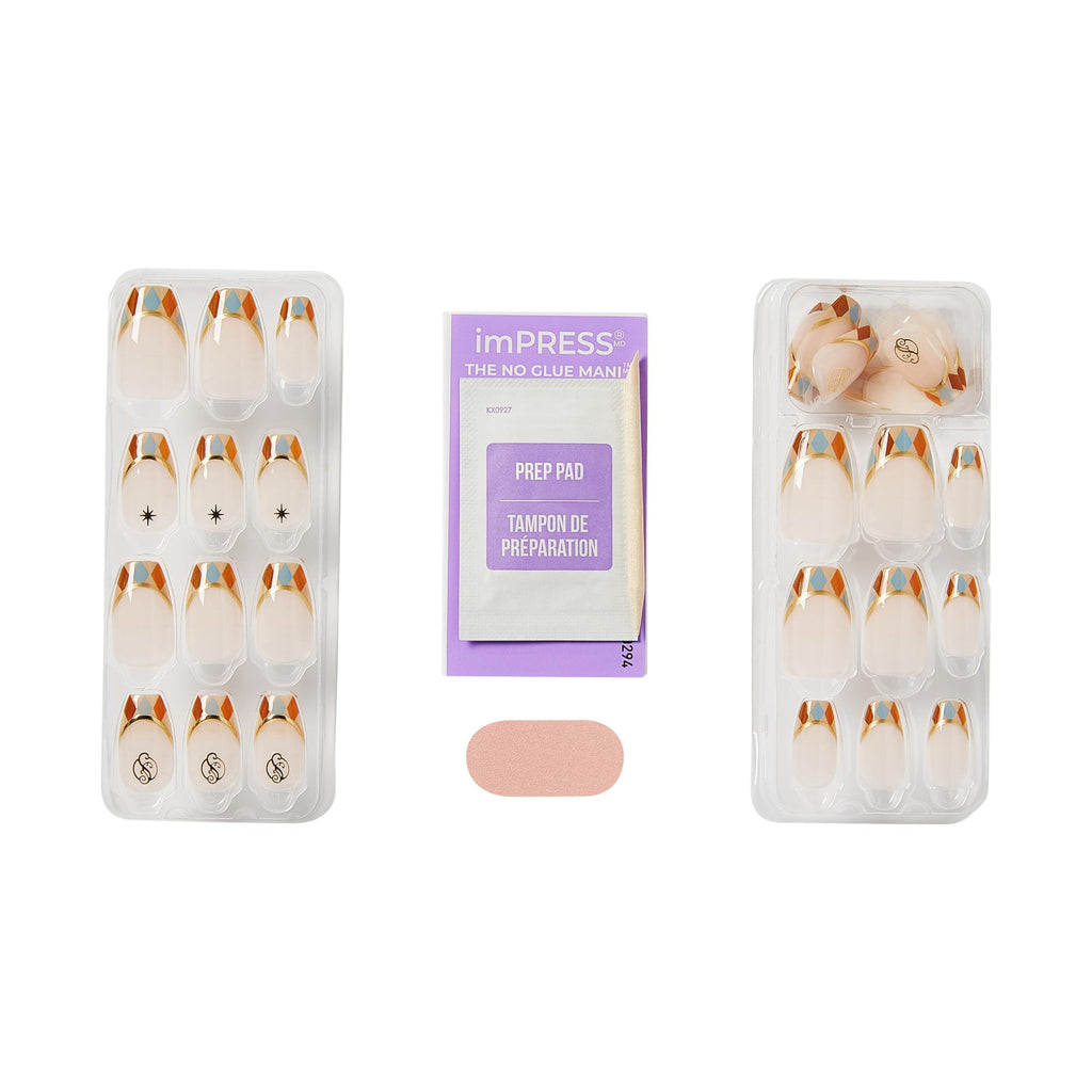 WICKED X imPRESS Press On Nails, ‘Jolly Old Shiz’, Multicolor, Medium Coffin, New Improved Adhesive, Up To 10 Day Hold, Includes 30 Fake Nails, 1 Prep Pad, 1 Manicure Stick, 1 Mini File