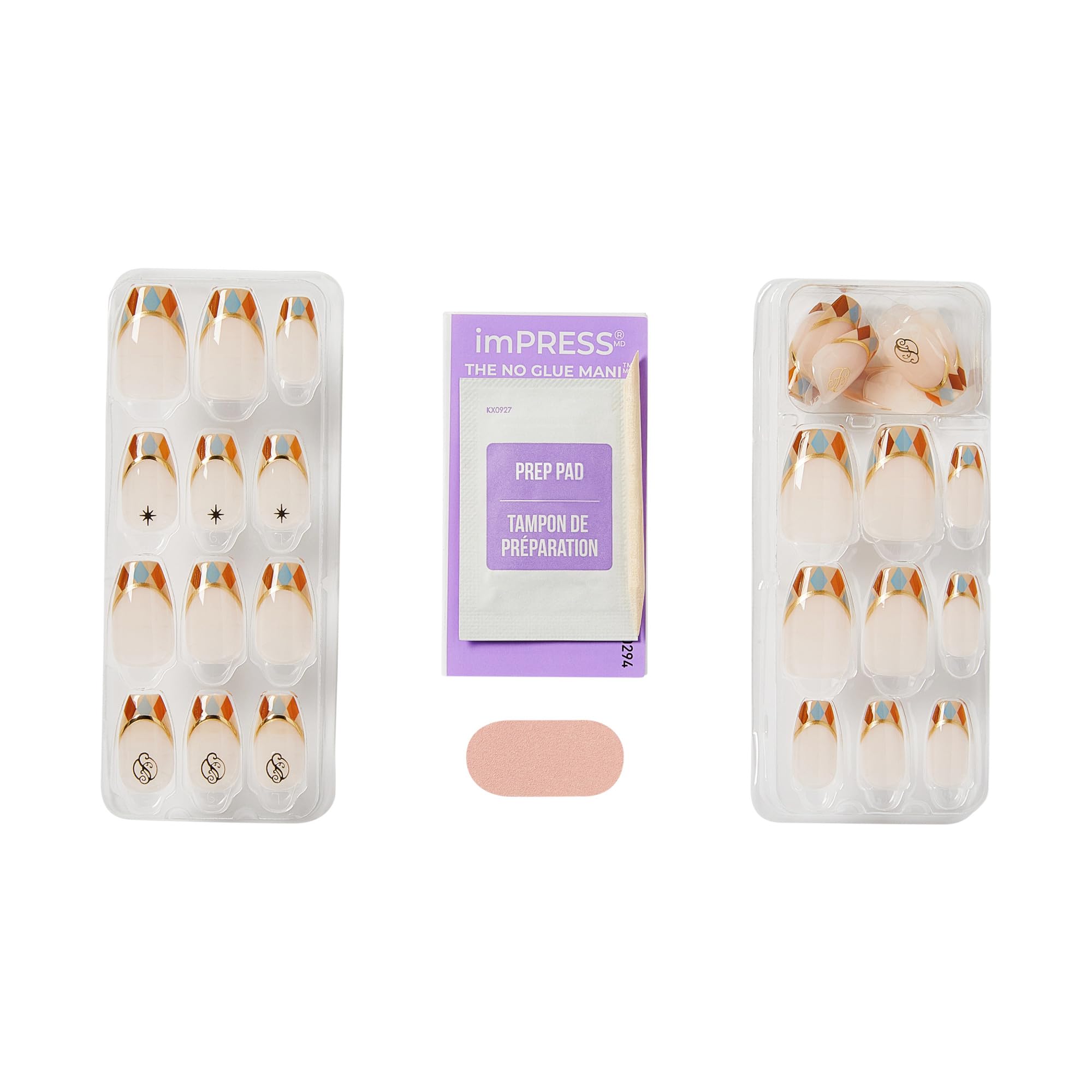 WICKED X imPRESS Press On Nails, ‘Jolly Old Shiz’, Multicolor, Medium Coffin, New Improved Adhesive, Up To 10 Day Hold, Includes 30 Fake Nails, 1 Prep Pad, 1 Manicure Stick, 1 Mini File