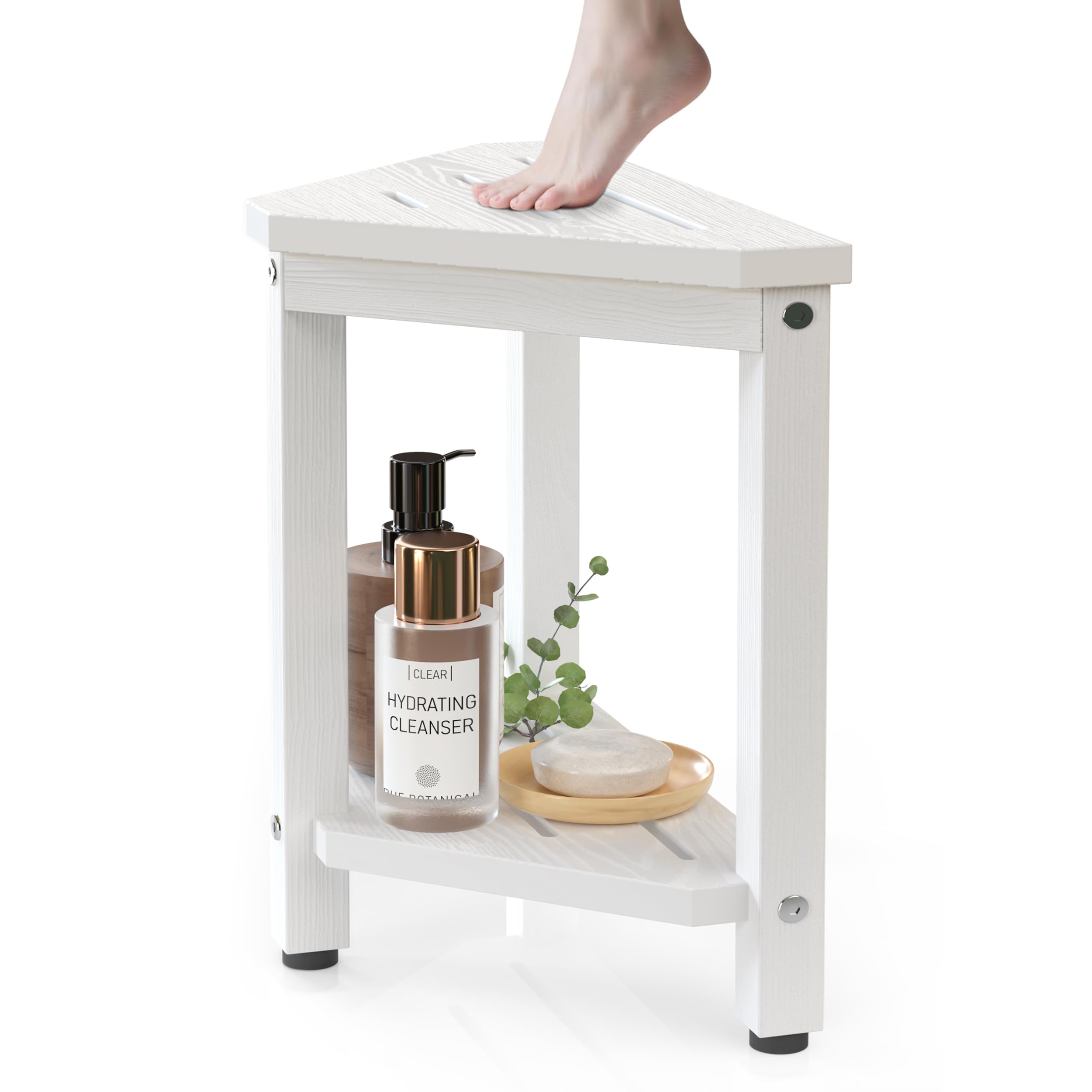 Waterproof Shower Foot Rest 14in, HDPE Small Stool for Bath Corner, White