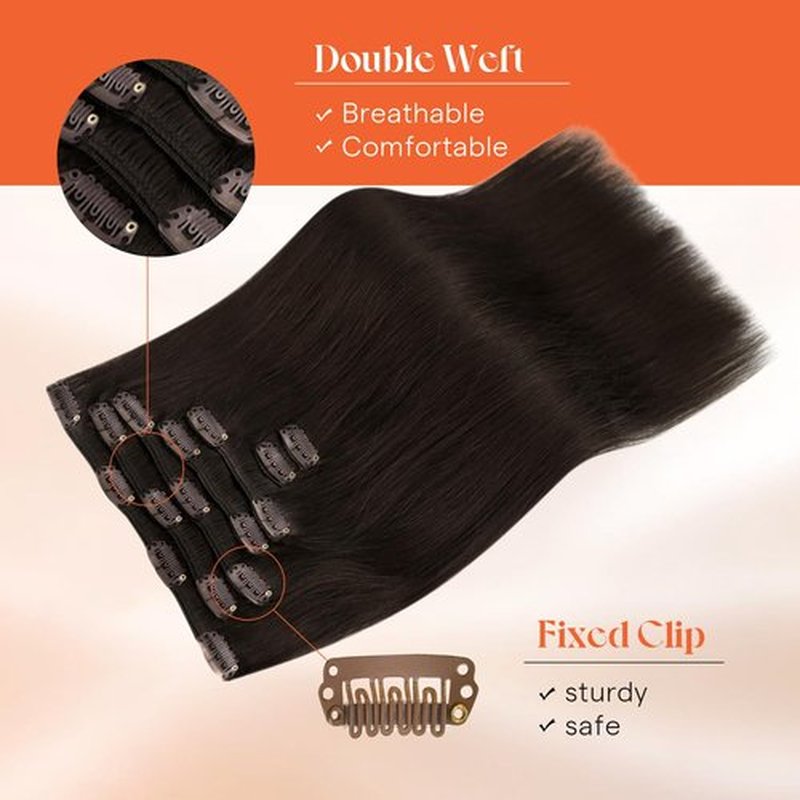 Sunny Hair Clip in Hair Extensions Real Human Hair 120g Remy Hair Clip in Extensions for Women Human Hair Extensions Dark Brown 18 Inch