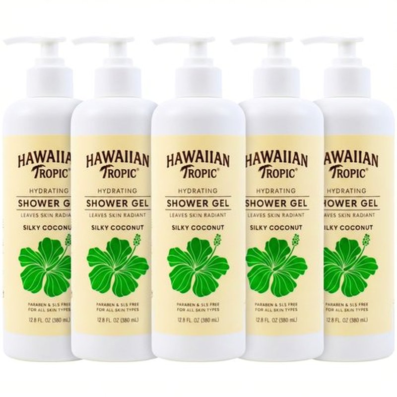 Hawaiian Tropic Hydrating Shower Gel, Body Wash 5 Pack, 380ml Bottle, Silky Coconut Scent, SLS Free, Paraben Free, Hotel Bathroom Amenities, Bulk Size, Air Bnb, Guest Bathroom Essentials, Airbnb
